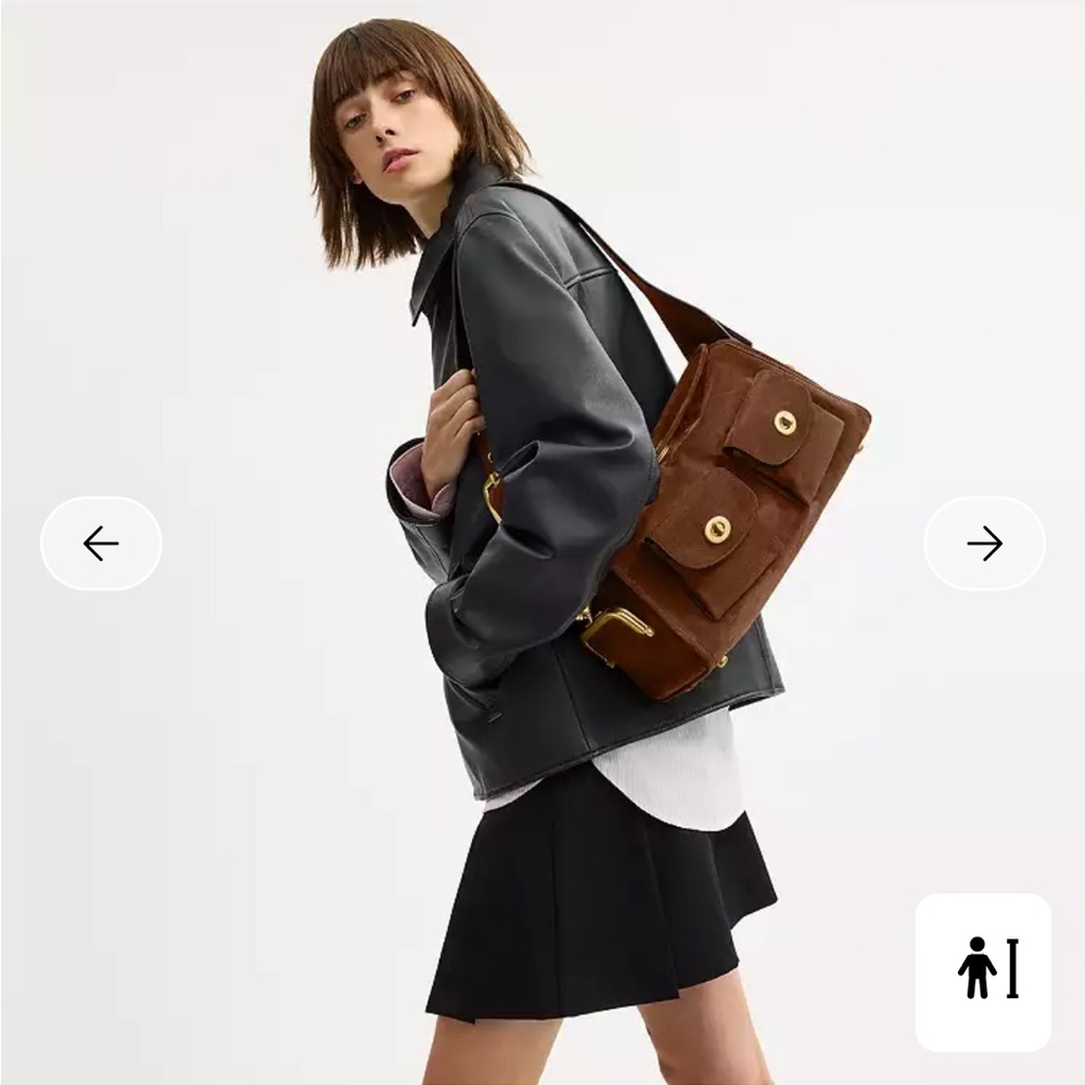 Coach Brown Suede Crossbody Haversack with Gold Hardware - Picture 11 of 14